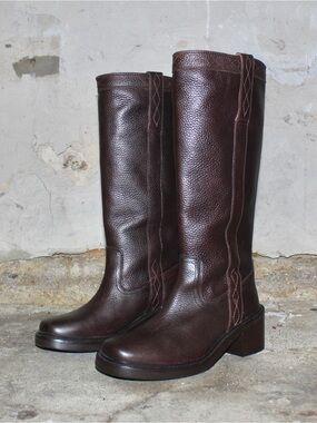 FRYE Kate Tall Pull-on Leather Riding Boots in Dark Brown